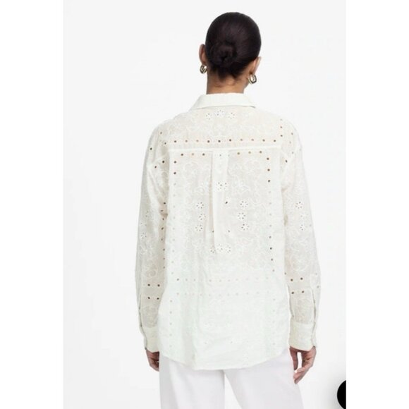 Madewell $148 Embroidered Oversized Button-Up Shirt Blouse White Size S #NU457 - Picture 4 of 15